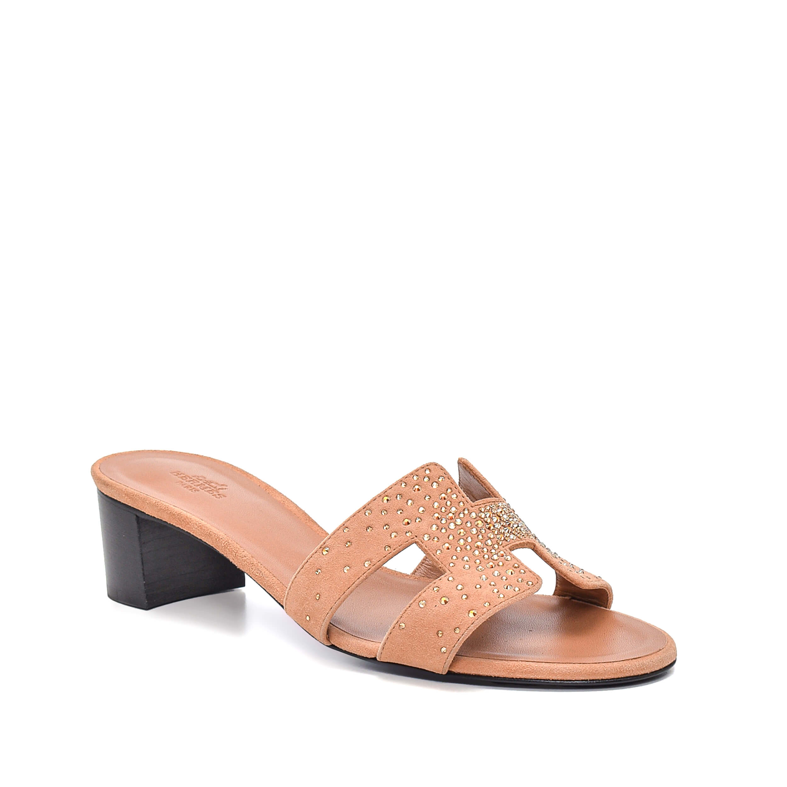 Hermes - Brown Grained Suede&Shiny Oran Sandals